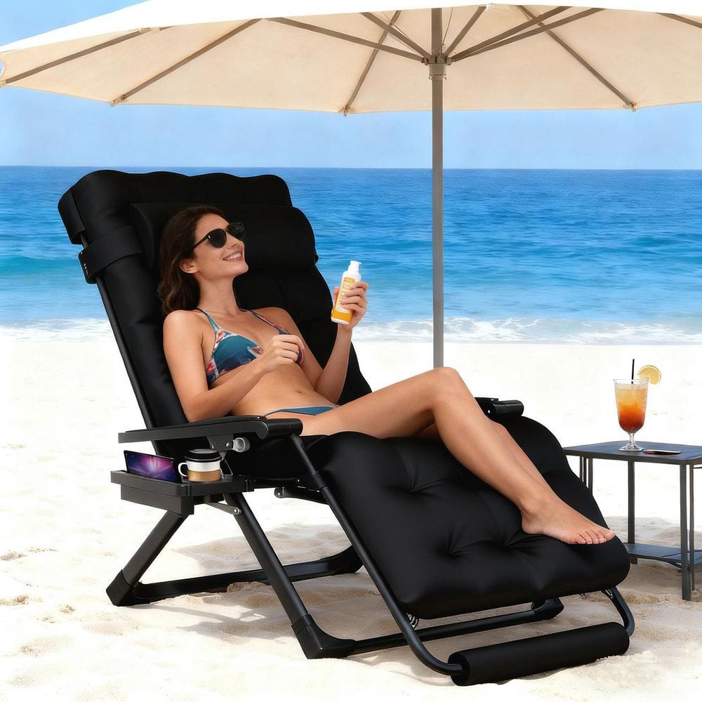 SEEUTEK 29 in. W Oversized Zero Gravity Chair Metal Outdoor Chaise