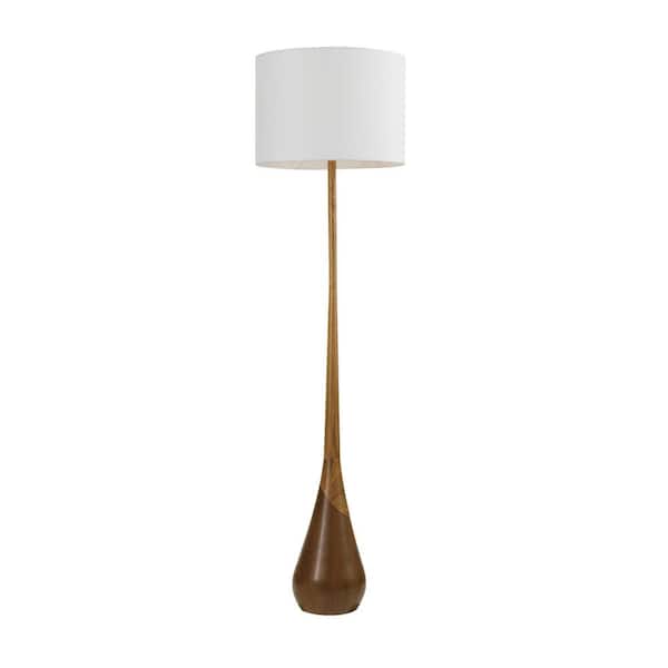 Novogratz x Globe Electric Harrington 65 in. Faux Wood Floor Lamp with White Fabric Shade
