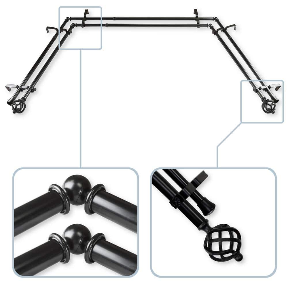 Twist 13/16 in. Bay Window Double Curtain Rod 20 in. x 36 in., 38 in. x 72 in. in Black price history on PriceWatchPro