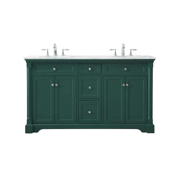 Unbranded Simply Living 60 in. W x 21.5 in. D x 35 in. H Bath Vanity in Green with Carrara White Marble Top