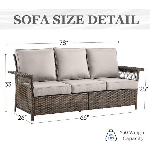 Seagull Series 3-Seat Wicker Outdoor Patio Sofa Couch with Deep Seating and CushionGuard Beige Cushions