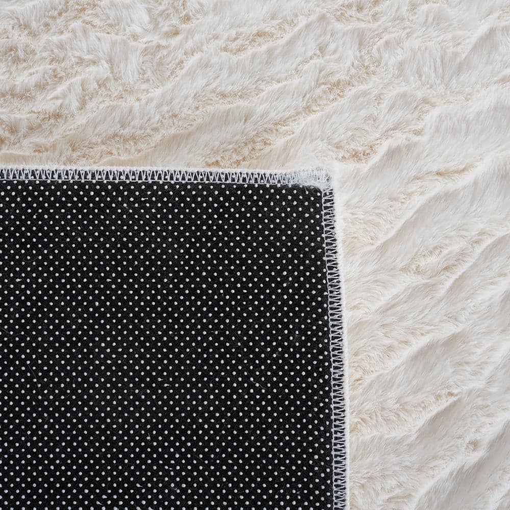Off-White Faux Rabbit Fur Non-Slip Runner Rug, 2'3" x 6'