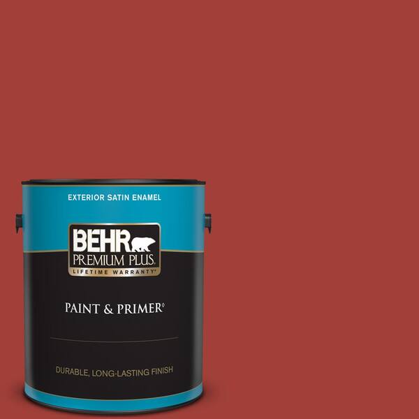 BEHR PREMIUM PLUS 1 gal. #PPU2-16 Fire Cracker Satin Enamel Exterior Paint & Primer