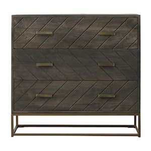 3-Drawer Gray Mango Wood Storage Chest with Tubular Metal Base 15.7 in. L x 31.5 in. W x 30 in. H