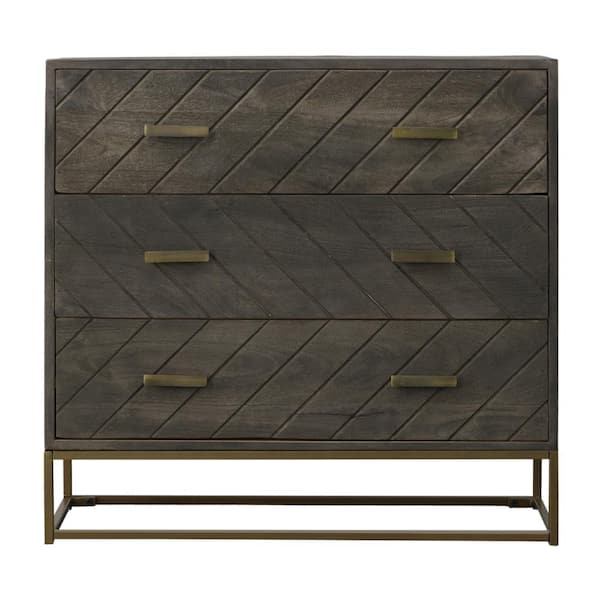 THE URBAN PORT 3-Drawer Gray Mango Wood Storage Chest with Tubular Metal Base 15.7 in. L x 31.5 in. W x 30 in. H