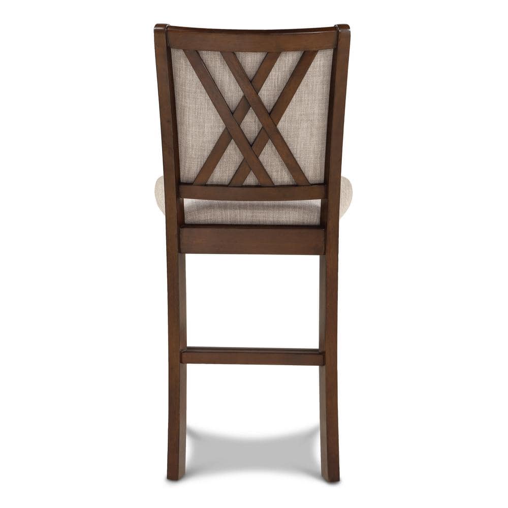 Transitional Cherry Brown 5-Piece Round Bistro Dining Set with Fabric Chairs