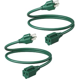 2-Pack 3 ft. 16/3 SJTW Indoor/Outdoor Extension Cord with 3 Prong Extension Cord for Lighting, Green