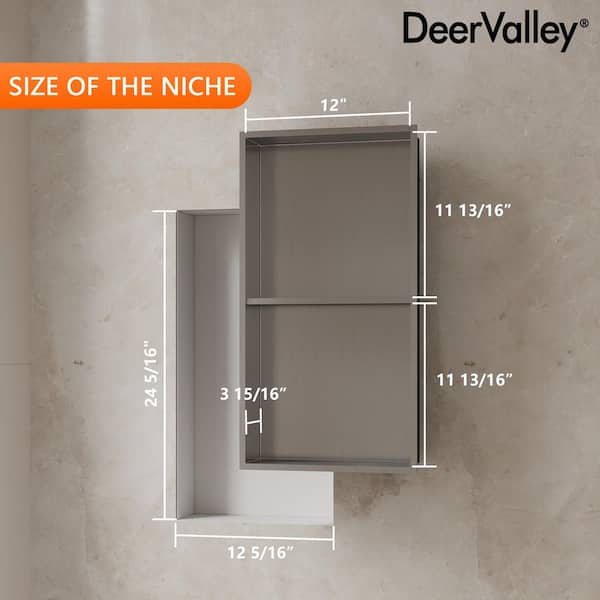 13 in. W x 25 in. H x 4 in. D Stainless Steel Shower Niche Double Shelf in Silver with Drainage Holes