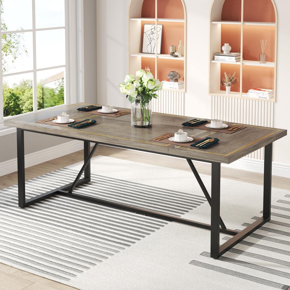 Tribesigns Delilah Gray Wood 71 in. Trestle Dining Table Rectangle ...