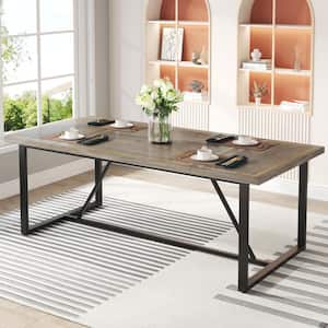 Delilah Gray Wood 71 in. Trestle Dining Table Rectangle Kitchen Table (Seats 6)