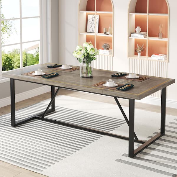 Tribesigns Delilah Gray Wood 71 in. Trestle Dining Table Rectangle Kitchen Table (Seats 6)
