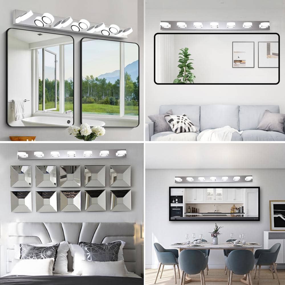 Modern Chrome 52.2-Inch Dimmable LED Vanity Light with Acrylic Shades