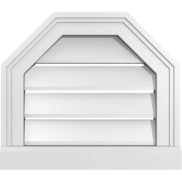 Ekena Millwork 16" x 14" Octagonal Top Surface Mount PVC Gable Vent: Functional with Brickmould Sill Frame