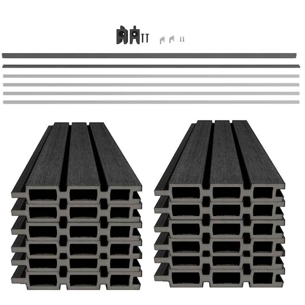 NewTechWood Ultra Easy Fencing 6 ft.Hx6 ft.W Hawaiian Charcoal Wood Plastic Composite Horizontal Fence Panel Section with Gray Frame