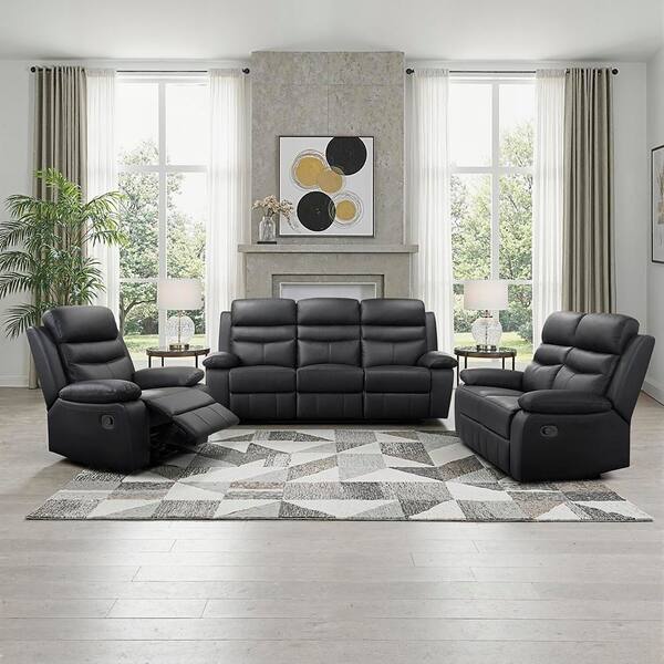 Lazzara Edelia 86.5 in. W Pillow Arm Leather Rectangle 3-Piece