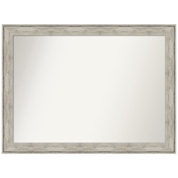 Amanti Art Crackled Metallic 43 in. x 32 in. Non-Beveled Rustic Rectangle Framed Wall Mirror in Silver