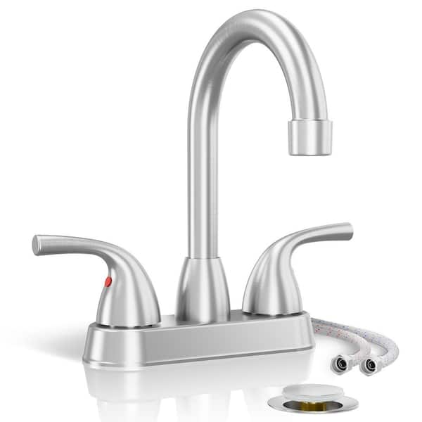 Phiestina Brushed Nickel double handle Bathroom Faucet 4 in. Centerset, 2 or 3 Hole Deck Plate Bathroom Sink Faucet