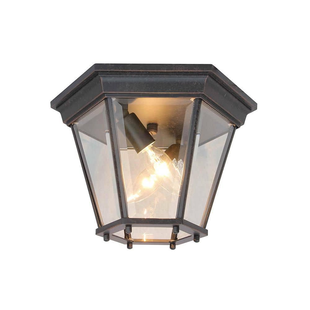 Glen 2-Lights Black Outdoor Flush Mount Light with clear beveled glass