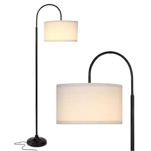 Nora 68 in. Classic Black Mid-Century Modern 1-Light Height Adjustable LED Floor Lamp with White Fabric Drum Shade