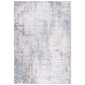 Amelia Grey/Blue Gold 8 ft. x 10 ft. Floral Distressed Geometric Area Rug
