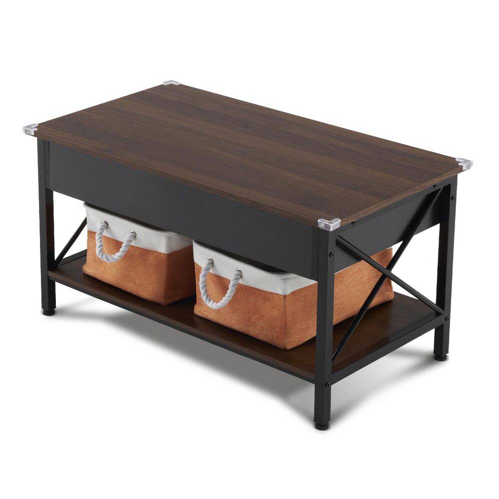 VINGLI 36. 02in Nordic Walnut Rectangle MDF Coffee Table with Lift Function and 2 Storage Bags