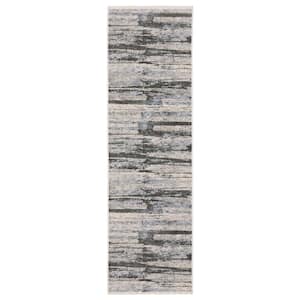 Haven Gray/Ivory 2 ft. x 8 ft. Abstract Elemental Polyester Fringed Indoor Runner Area Rug