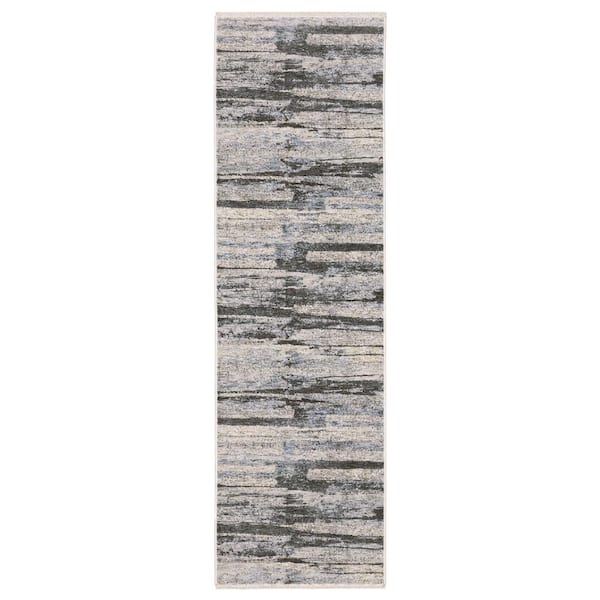AVERLEY HOME Haven Gray/Ivory 2 ft. x 8 ft. Abstract Elemental Polyester Fringed Indoor Runner Area Rug