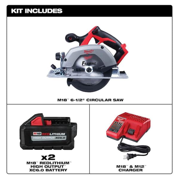M18 18V Lith-Ion Cordless 6-1/2 in. Circular Saw w/ (2) Battery & Charger Kit