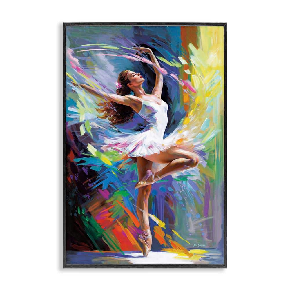 Bright Hued Dancing Ballerina by Leon Devenice Black Framed People Giclee Art Print 18 in. x 12 in. price history on PriceWatchPro