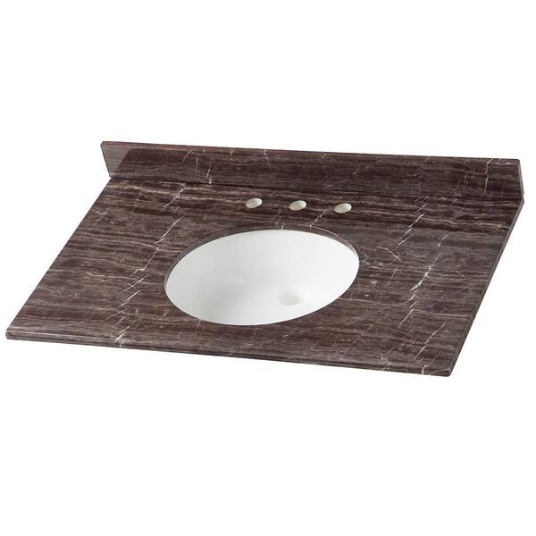 Home Decorators Collection 37 in. Stone Effects Vanity Top in Coffee with White Sink
