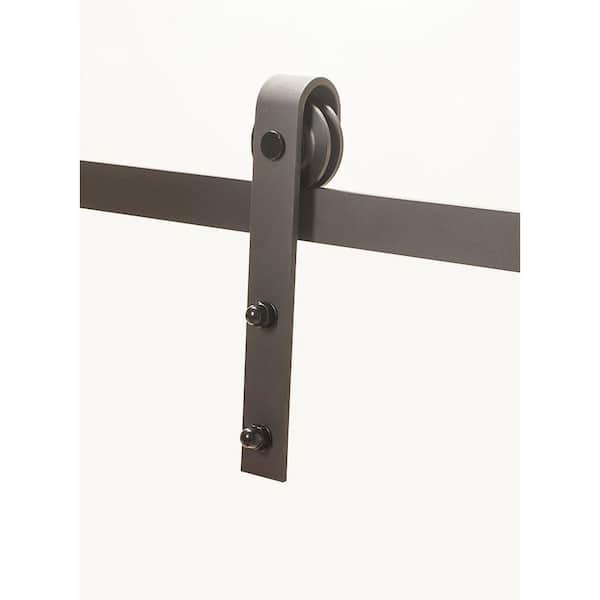 78 in. Black Solid Steel Sliding Rolling Barn Door Hardware Kit for Single Wood Doors with Routed Floor Guide