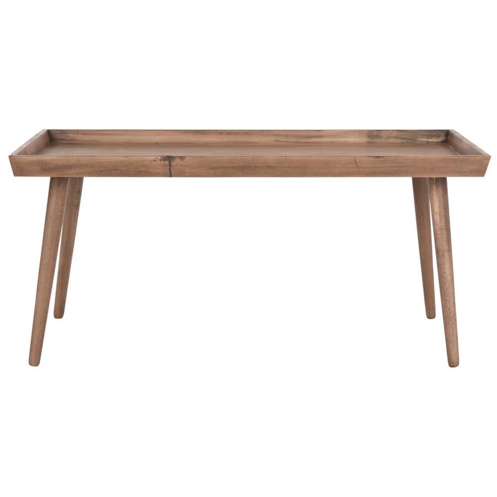 Transitional Desert Brown Pine Wood Rectangular Coffee Table with Tray
