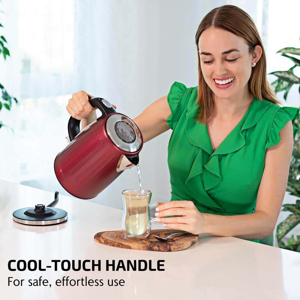 Maroon Red Stainless Steel Electric Kettle with Cool-Touch Handle