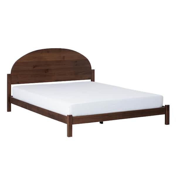 Modern Brown Solid Wood Frame Queen Platform Bed with Elegant Curved Headboard