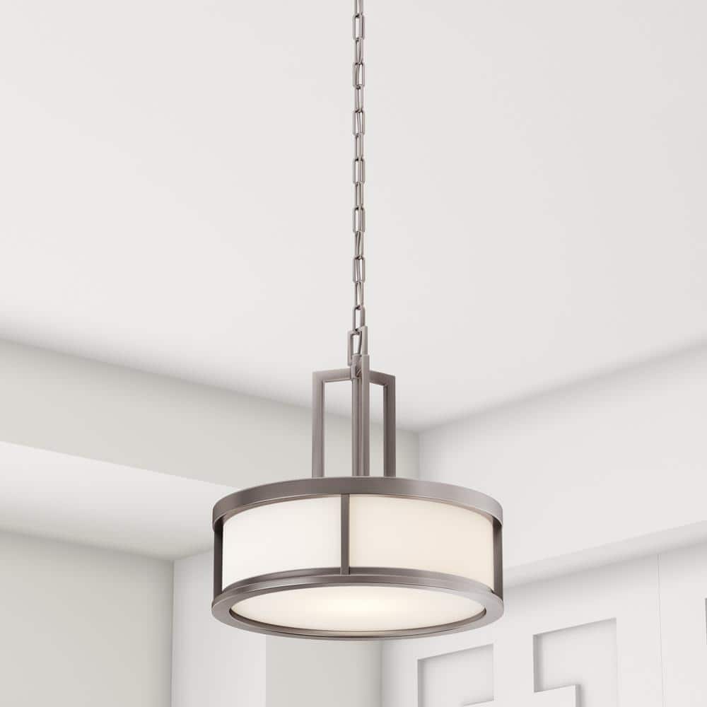 Odeon 17'' Brushed Nickel Drum Pendant with Satin White Glass