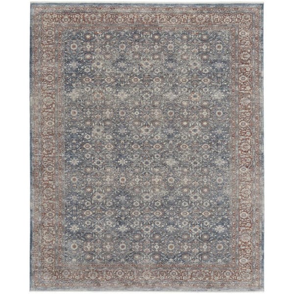 2 ft. x 8 ft. Blue, Beige Floral Area Rug