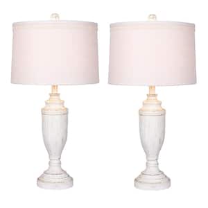 29.5 in. Cottage Antique White Distressed Urn Resin Table Lamp (2-Pack)