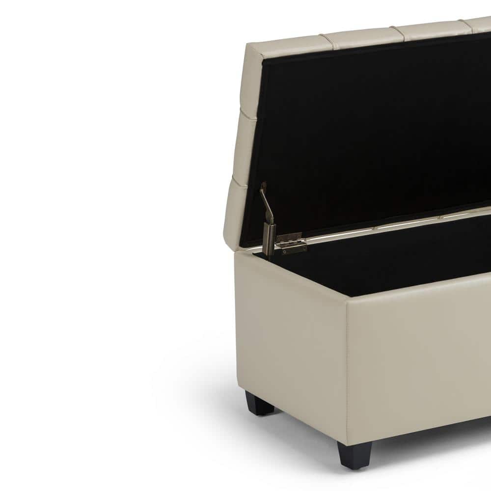 Satin Cream Tufted Footstool Bench Ottoman with Storage