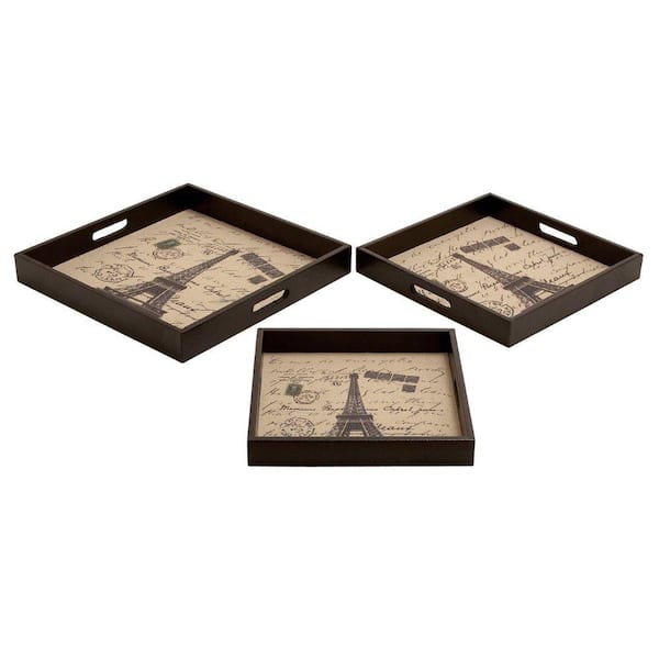 ORE International Paris Wooden with Pleather Tray Set