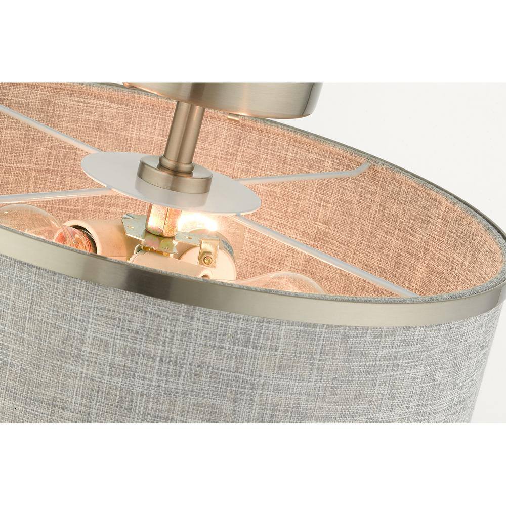 Elegant Indoor/Outdoor Brushed Nickel Drum LED Light with Grey Shade