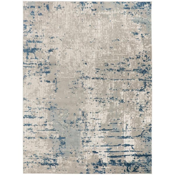 Nourison Concerto Ivory Grey Blue 7 ft. x 10 ft. Distressed Contemporary Area Rug