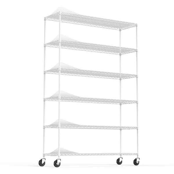 FUNKOL 6-Tier Heavy Duty Storage Wire Rack with Wheels, 6000LBS NSF Height Adjustable Metal Garage Storage Rack - White