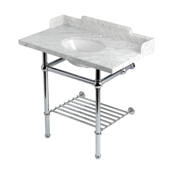 Kingston Brass Pemberton 36 in. Marble Console Sink with Brass Legs in Marble White/Polished Chrome