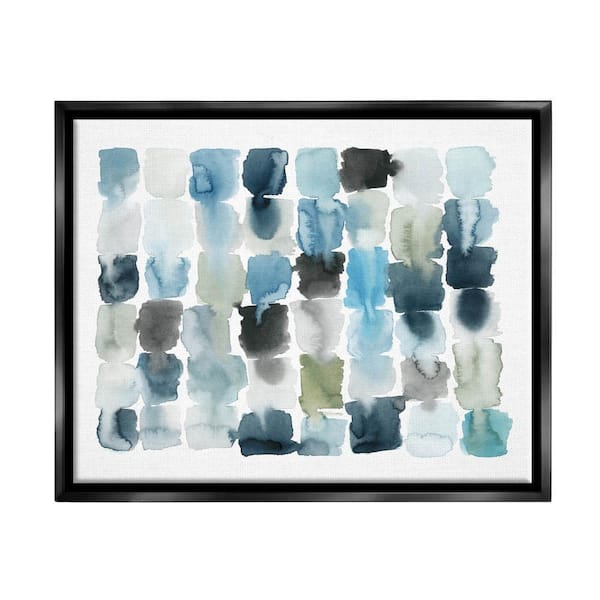 Ocean Inspired Abstract Tiles Blue Green Watercolor by Grace Popp Floater Frame Abstract Wall Art Print 17 in. x 21 in.