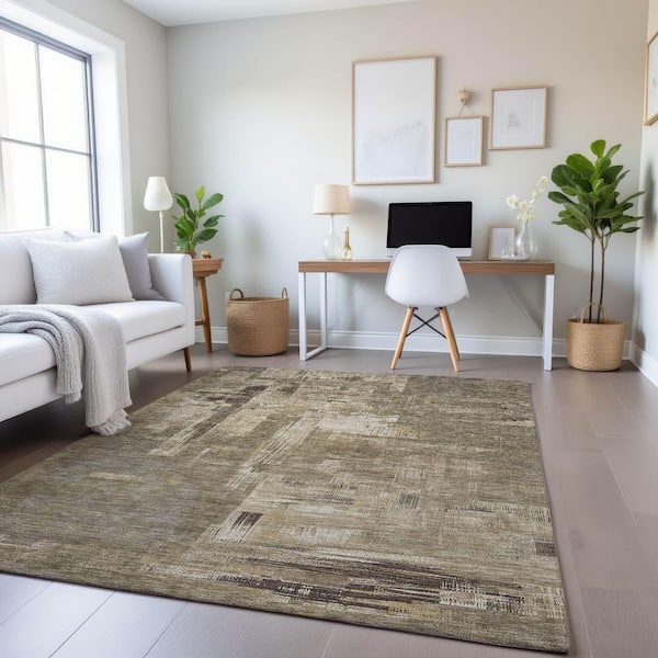 Mayfield Premium Machine Washable Abstract AMF1338 Mocha 3 ft. x 4 ft. Area Rug