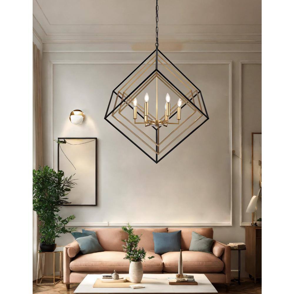 Black Geometric Cube Chandelier with Candle Lights