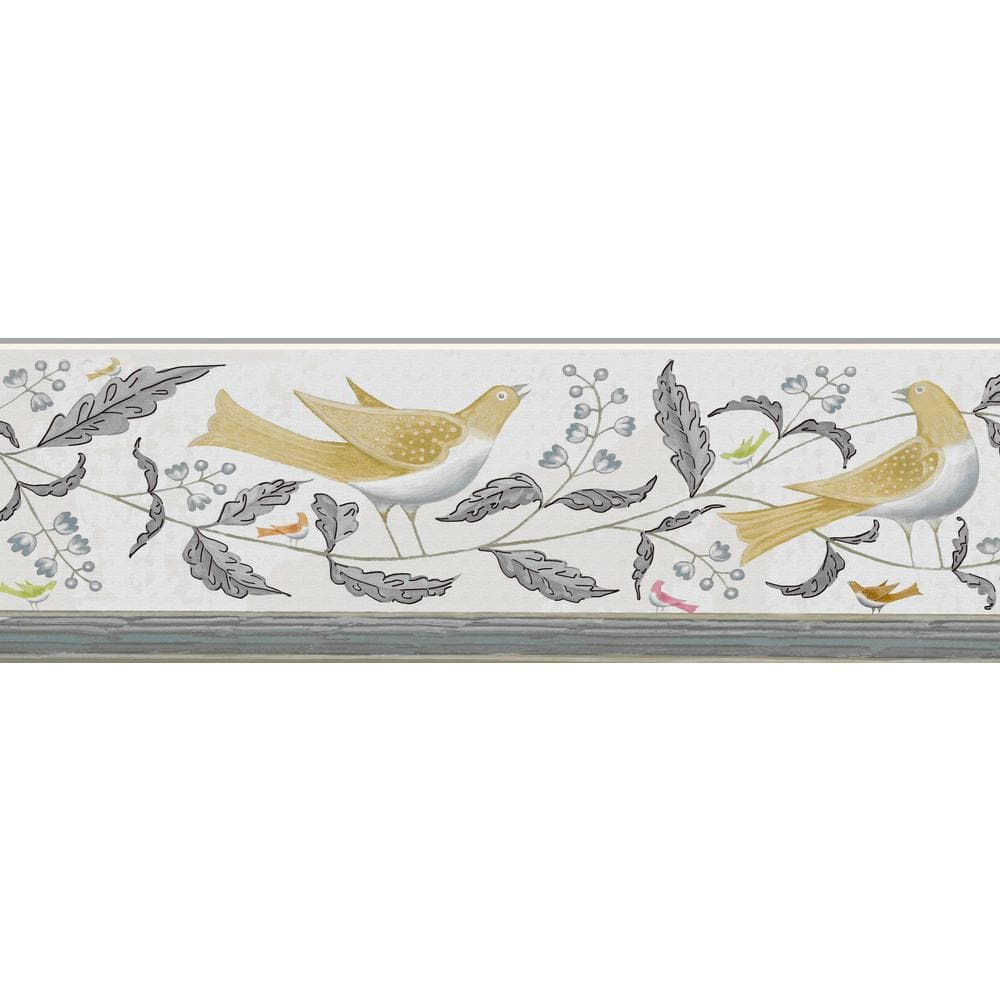 Falkirk Dandy Mustard Yellow Birds on Vine Kids Peel and Stick Wallpaper Bo