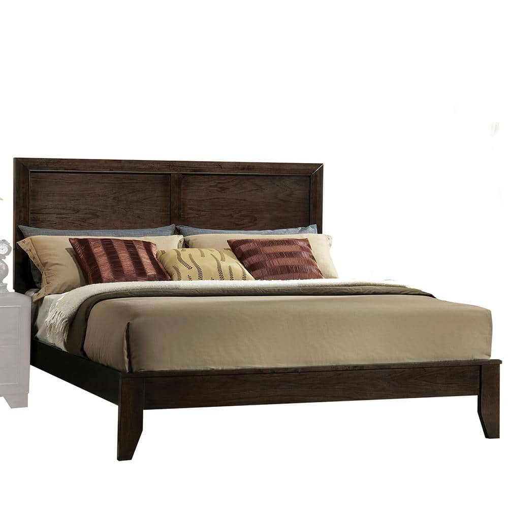 Espresso Queen Wood Panel Bed with Upholstered Headboard