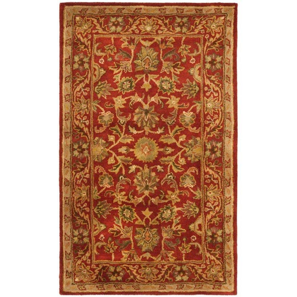 Elegant Heirloom Red Wool 3' x 5' Hand-Tufted Area Rug