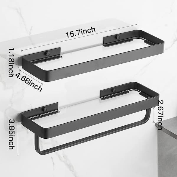 15.7 in. W x 3.85 in. H x 4.68 in. D Aluminum Rectangular Bathroom Wall Shelf in Black (Set of 2)